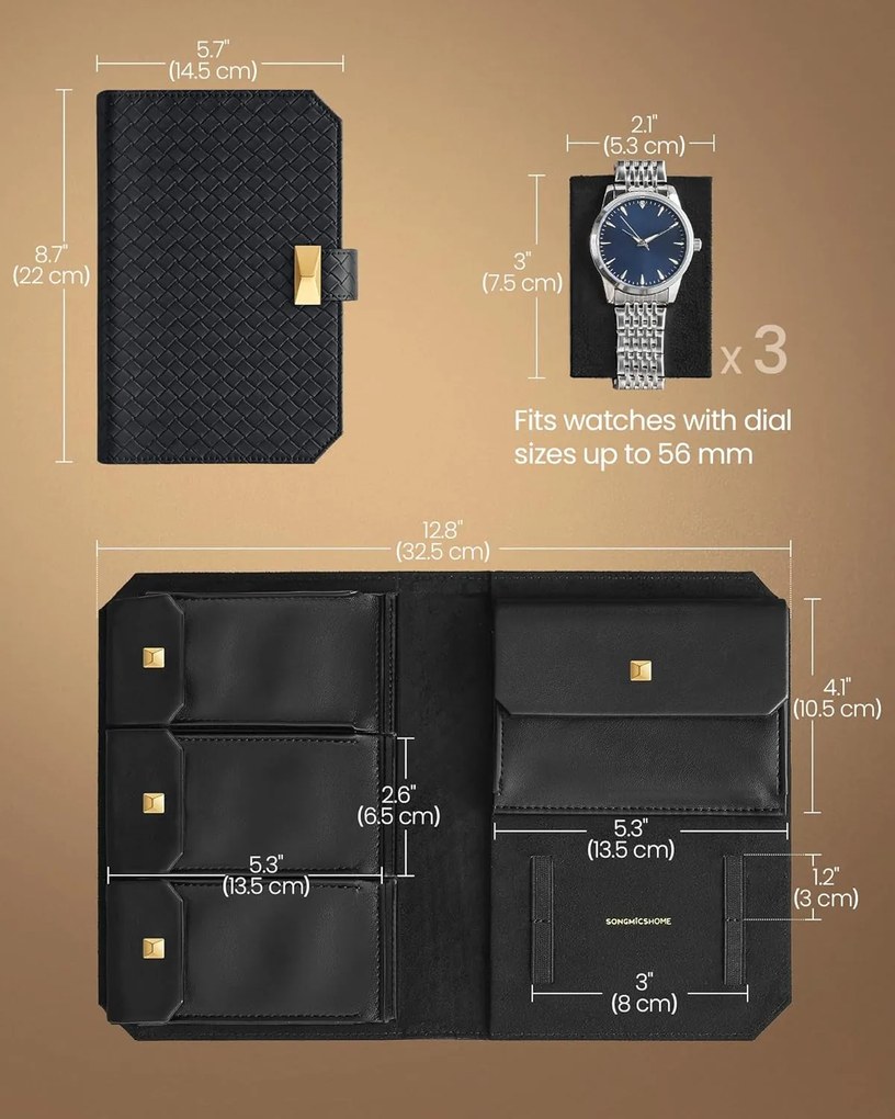 3-hodinový obal, cestovný hodinový box 22×14,5×4,5 cm, v farbe atramentovo čiernej