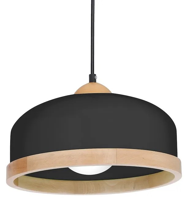 Závesné svietidlo Studio, 1x drevené/čierne kovové tienidlo, (fi 32cm), b/br