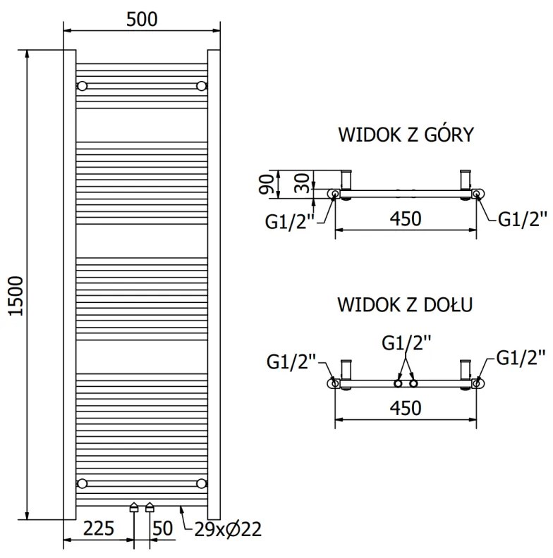 Mexen Mars, vykurovacie teleso 1500x500 mm, 494 W, chrómová, W110-1500-500-00-01