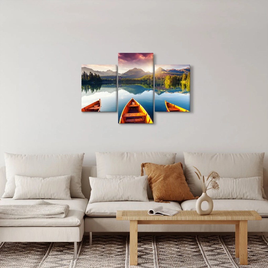Obraz - Jazero s loďkami (90x60 cm)