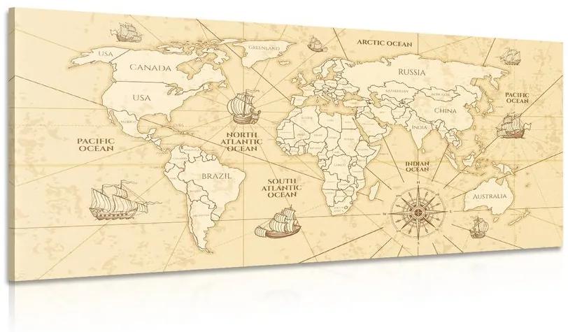 Obraz mapa sveta s loďkami - 120x60