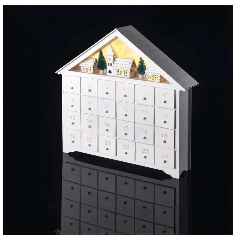 EMOS LED drevený adventný kalendár domček, 35x33cm DCWW02