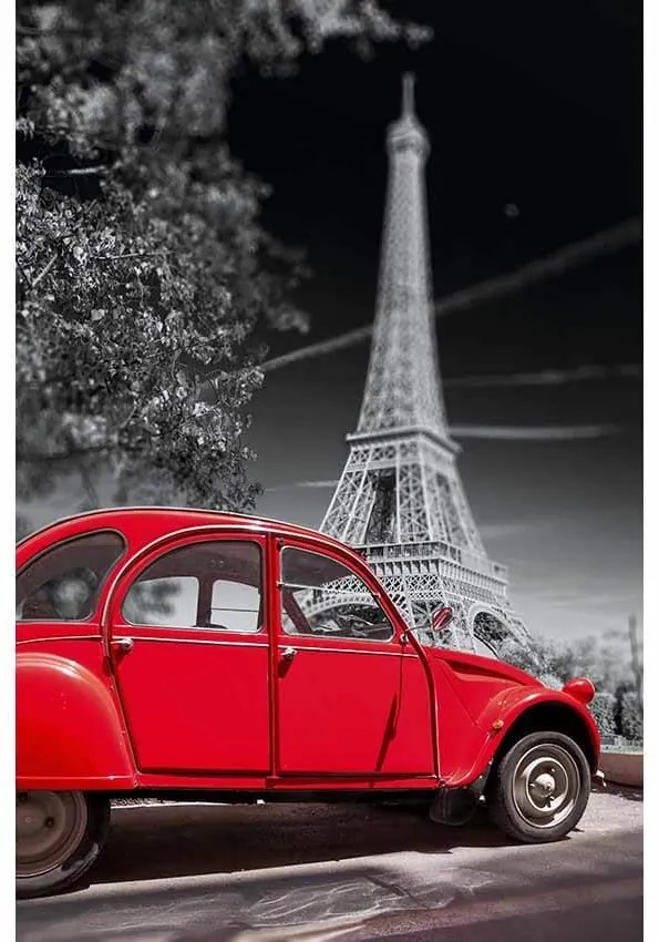 Ceduľa Retro Foto Paríž Red Car