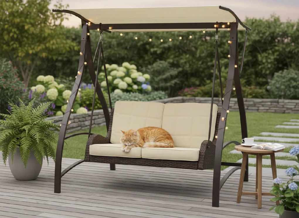 Garden Line ZÁHRADNÁ HOJDAČKA Z TECHNORATTANU 166 x 130 x 170 CM HNEDÁ PREMIUM