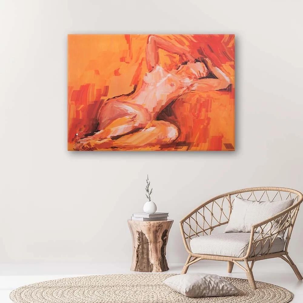 Obraz na plátně Nahá žena Orange - 100x70 cm