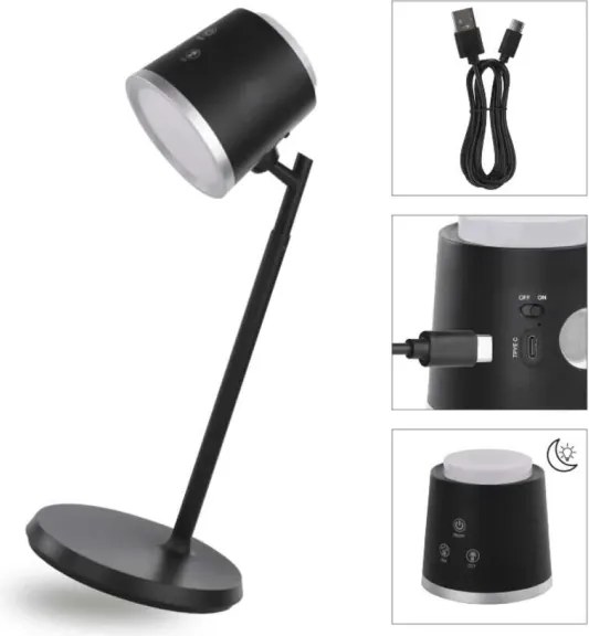 LED Stmievateľná nabíjacia stolná lampa 4v1 LED/6W/3,7V 3000K/4000K/6500K čierna