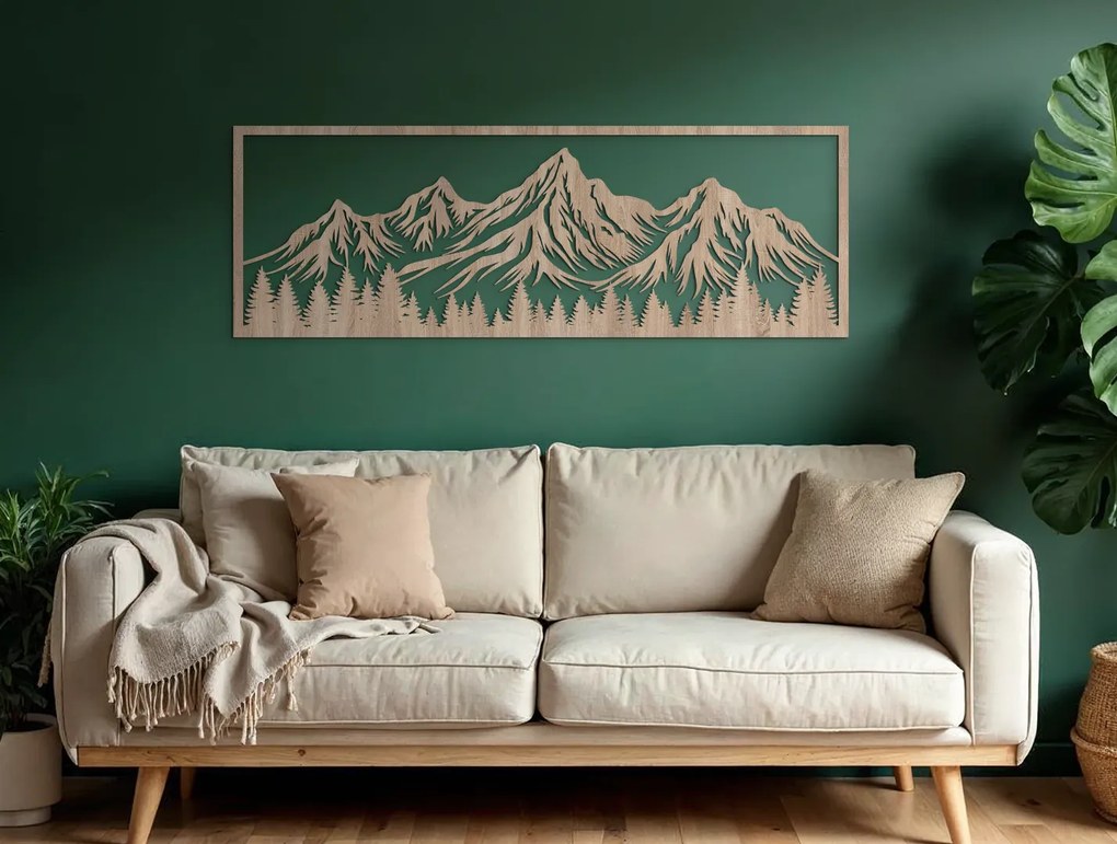 drevko Široký obraz Hory za lesom Rozmer obrazu: 22 x 65 cm, Farba dekorácie: Čierna