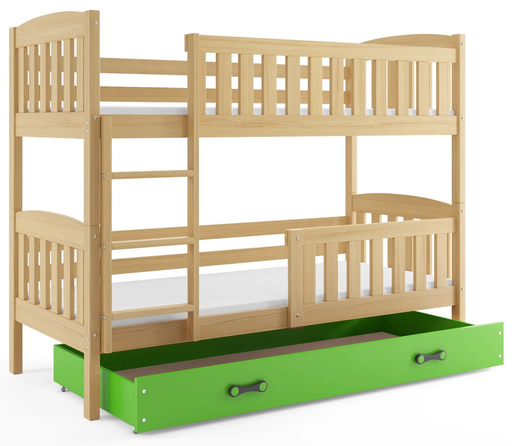 Interbeds Poschodová posteľ Kubus prírodná so šuplíkom 200cm x 90cm - zelená