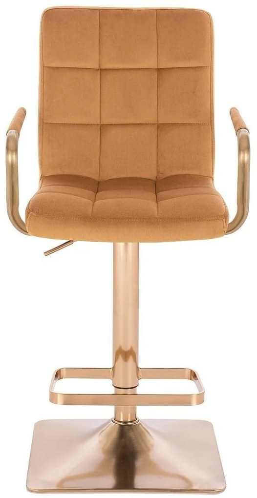 LuxuryForm Barová stolička VERONA GOLD VELUR na zlatej hranatej základni - hnedá