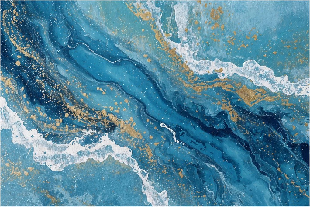 Obraz - Bledomodrý mramor so zlatom II. (90x60 cm)