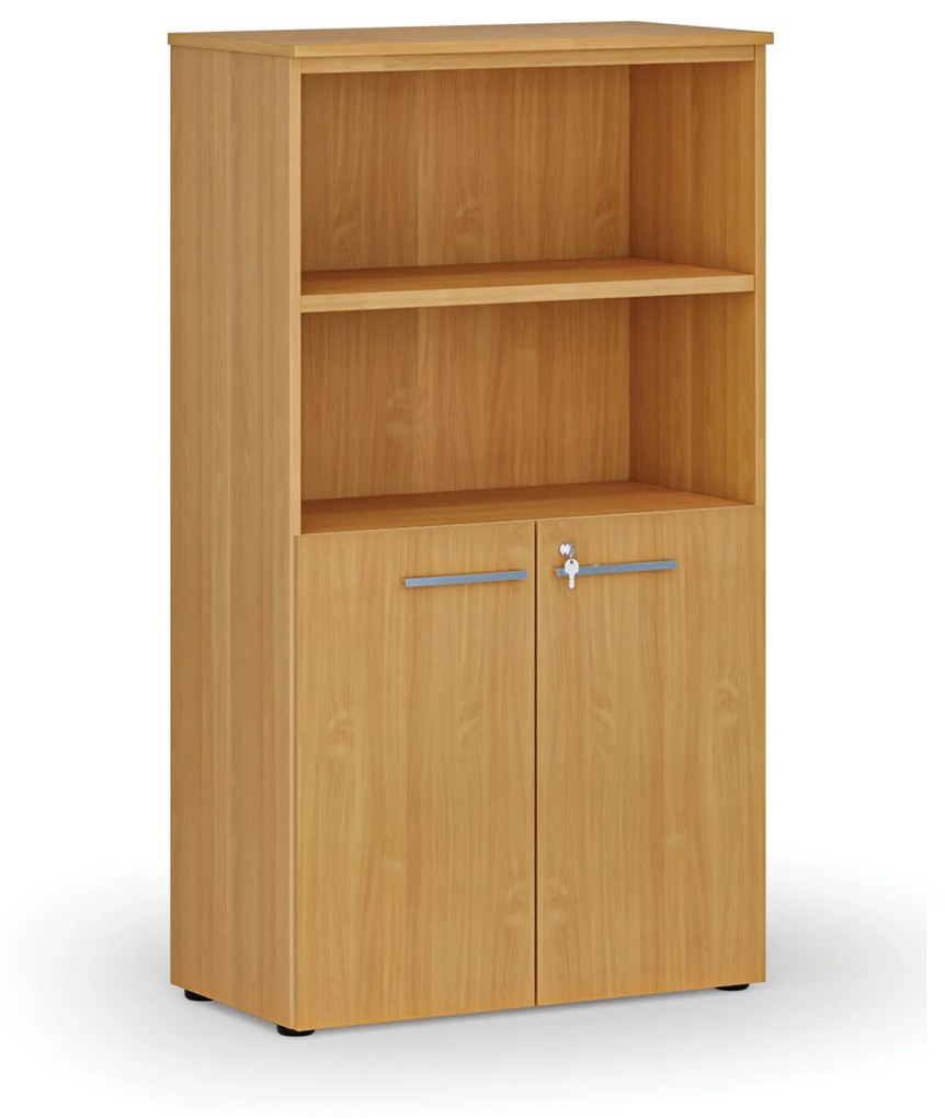 Kombinovaná kancelárska skriňa PRIMO WOOD, dvere na 2 poschodia, 1434 x 800 x 420 mm, buk