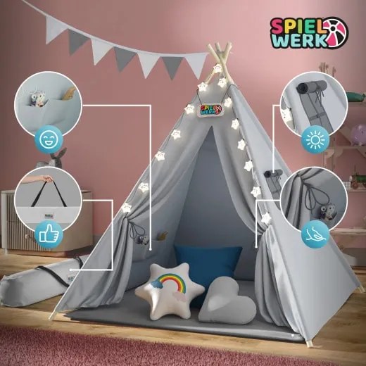 InternetovaZahrada Detský stan Teepee 160x130x130cm - sivý