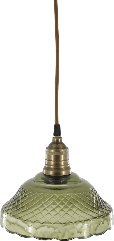 Elegantný sklenený luster so zeleným tienidlom Olive Brass – Ø 21*18 cm