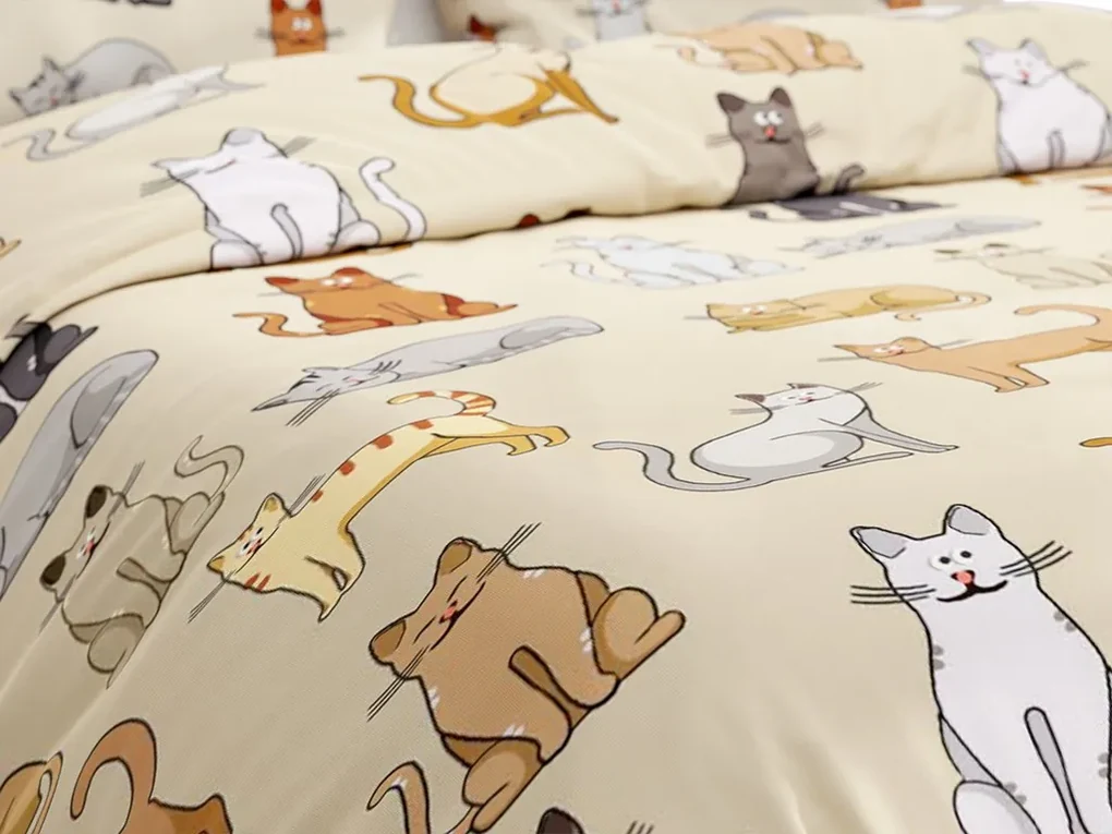 Flanelové obliečky COLORED CATS krémové Rozmer obliečky: 2 ks 70 x 90 cm | 200 x 220 cm