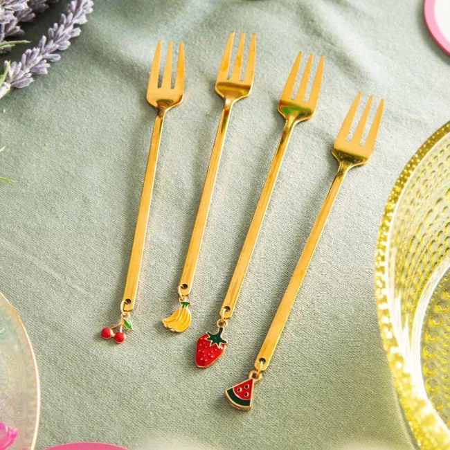 Súprava štyroch dezertných vidličiek BLANE SUMMER zlatá 849287