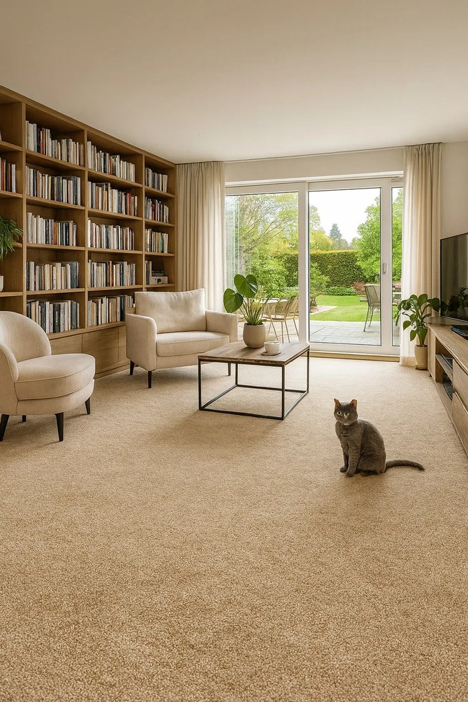 Koberec metráž Spinta 34, na mieru, šíře 4m, béžová, filc, obývacia izba, Associated Weavers
