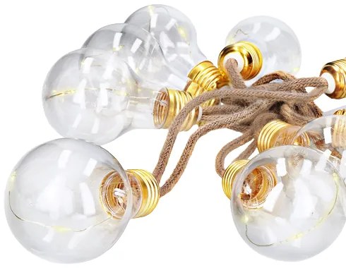 SOLIGHT LED dekoratívne žiarovky na prírodnom povraze, 10x žiarovka, 30LED, 180cm, časovač 3x AA