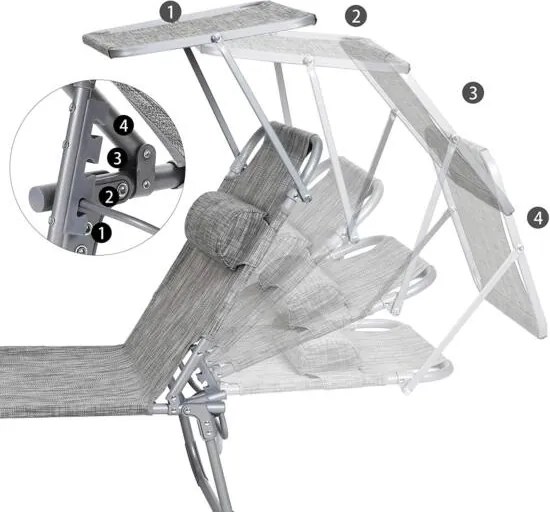 Skladacie lehátko so strieškou, nosnosť do 150 kg, farba greige