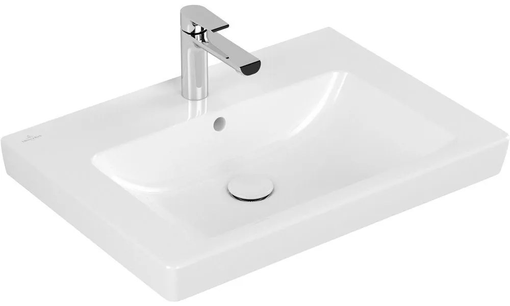 VILLEROY & BOCH Subway 2.0 umývadlo na skrinku s otvorom, s prepadom, 650 x 470 mm, biela alpská, s povrchom CeramicPlus, 7113FAR1
