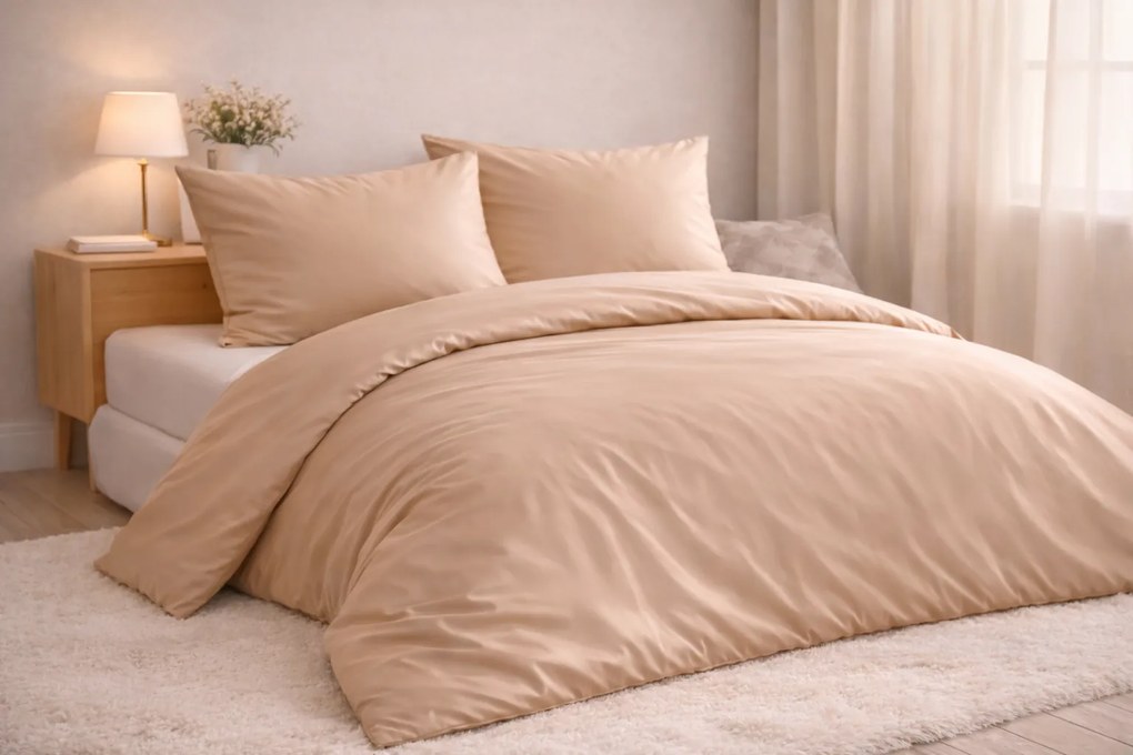 Luxusné posteľné obliečky 140x200 Cappuccino – bavlnený satén 100 % bavlna, zips