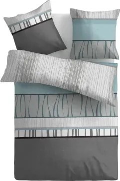 Obliečky Pruhované, tyrkysová/čierna/sivá, renforcé%