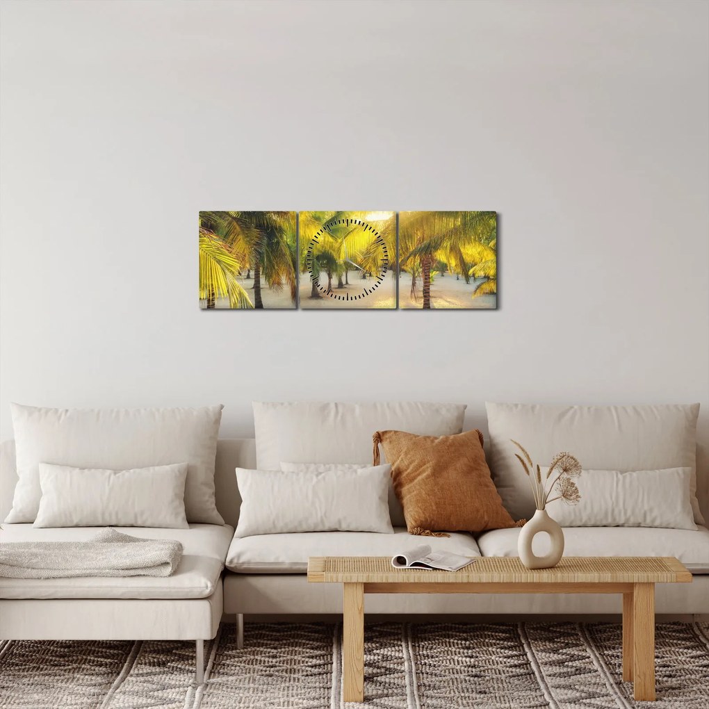 Obraz - Žena v palmách (s hodinami) (90x30 cm)