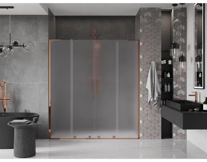 Mexen Velar L Duo, posuvné sprchové dvere do otvoru 200 cm, 8mm sklo námraza, ružové zlato, 871-200-003-32-60