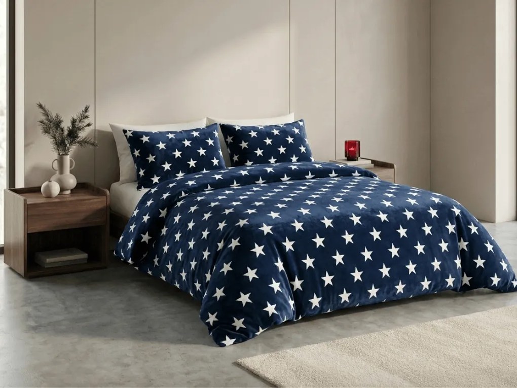 AKCIA Mikroplyšové obliečky WHITE STARS tmavomodré II. akosť Rozmer obliečky: 70 x 90 cm | 140 x 200 cm