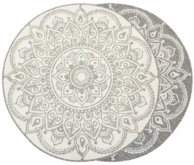 Šnúrkový obojstranný koberec Brussels 205333/10010 strieborný kruh