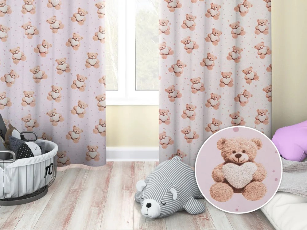 Biante Detský bavlnený záves Sandra SA-723 Medvedíky so srdiečkami na fialkovom 150x170 cm
