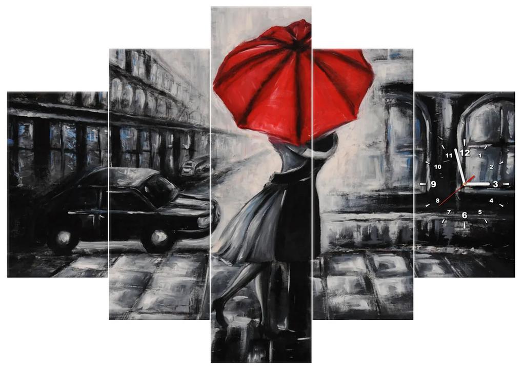 Gario Obraz s hodinami Červený bozk v daždi Veľkosť: 150 x 105 cm