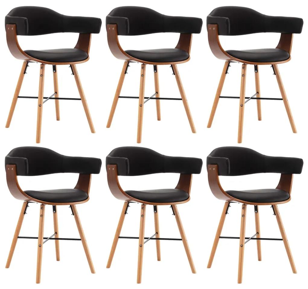 Jedálenské stoličky 6 ks, čierne, umelá koža a ohýbané drevo