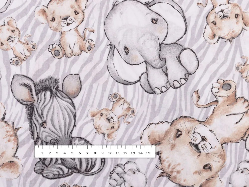 Biante Detské bavlnené posteľné obliečky do postieľky Sandra SA-335 Africké zvieratká na zebrovanom Do postieľky 100x135 a 40x60 cm