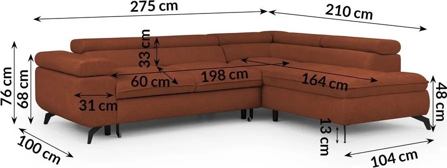 Ženilková rohová pohovka v terakotovej farbe (pravý roh/do L) Marbeya – Ropez