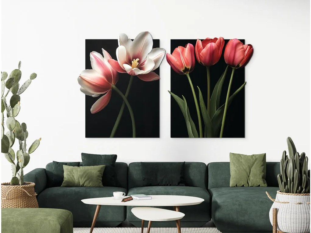 drevko | Dvojdielny obraz Romantické tulipány 45 x 74 cm