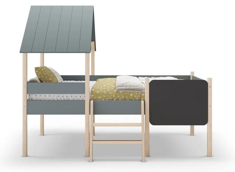 Domčeková/vyvýšená detská posteľ sivozelená z borovicového dreva s roštom 90x190 cm Mint – Marckeric