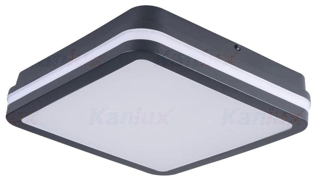 KANLUX Vonkajšie stropné LED osvetlenie s čidlom DEVON, 24W, 4000K, 26x26cm, hranaté, grafitové