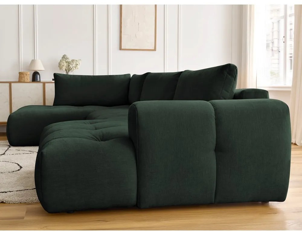 Zelená rozkladacia/s úložným priestorom rohová pohovka (ľavý roh/do tvaru "U") Fuji – Bobochic Paris