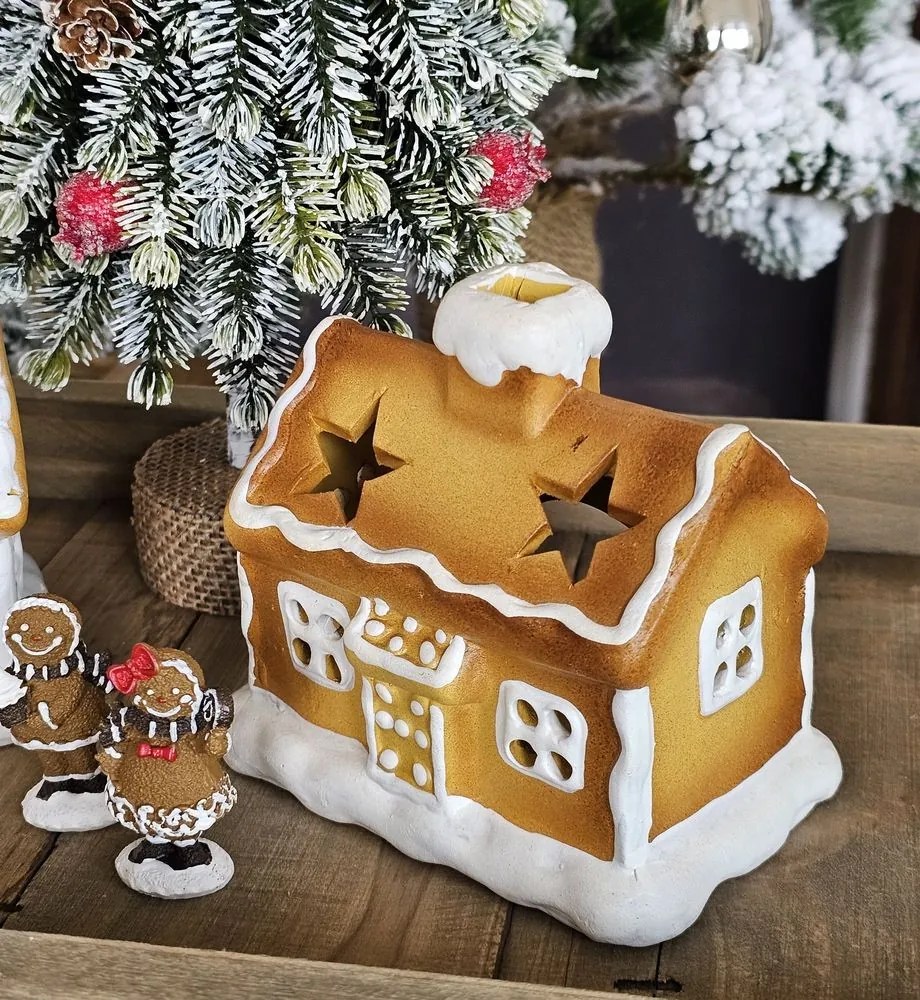 Keramický svietnik perníková chalúpka Gingerbread House - 11 * 8 * 10 cm