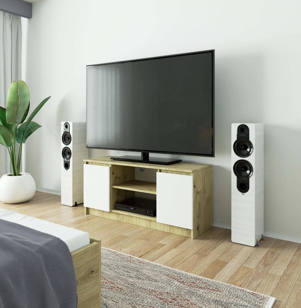 TV stolík Kapono (dub artisan + biela). Akcia -21%. Vlastná spoľahlivá doprava až k Vám domov. 1070712