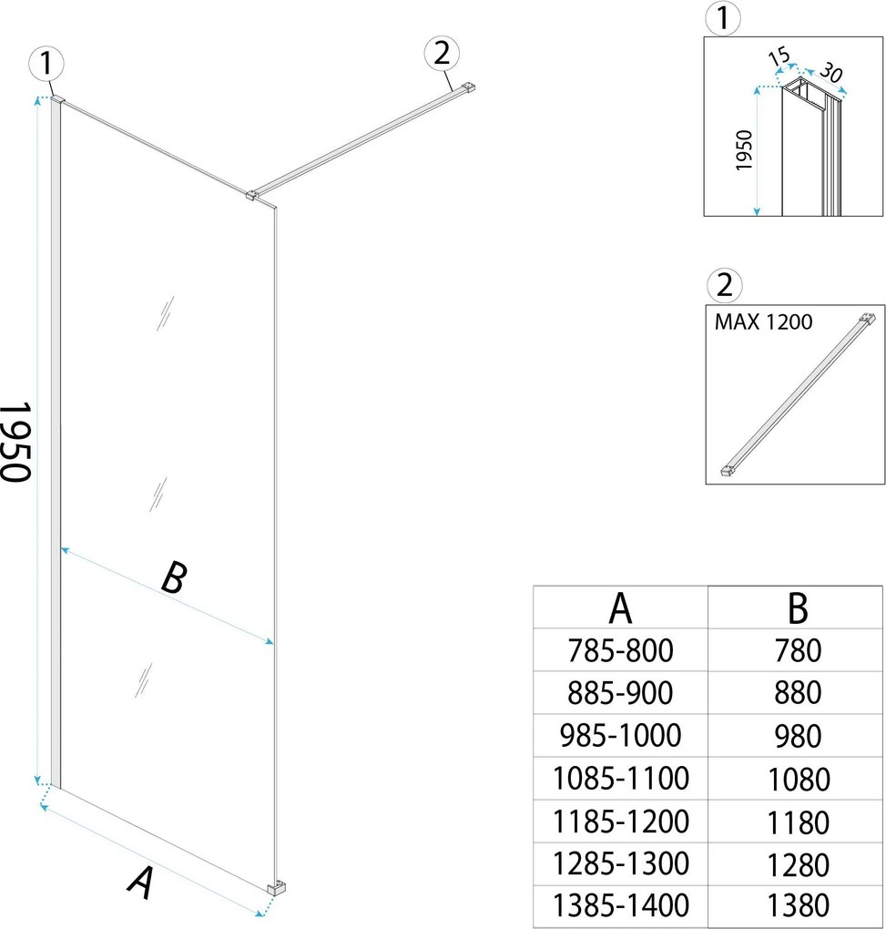 Bezrámová sprchová zástena REA FLEXI BLACK 70 cm, čierna/transparent - bez vaničky