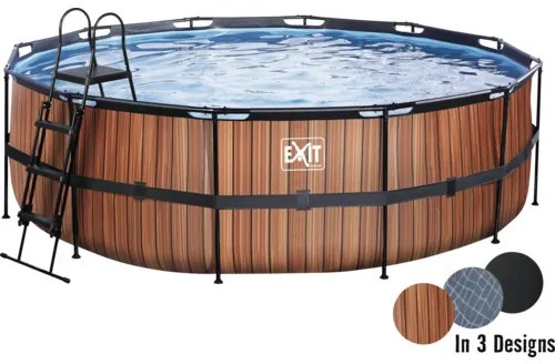 Nadzemný bazén rámový EXIT Wood Pool ø488 x 122 cm design drevo s pieskovou filtráciou a rebríkom