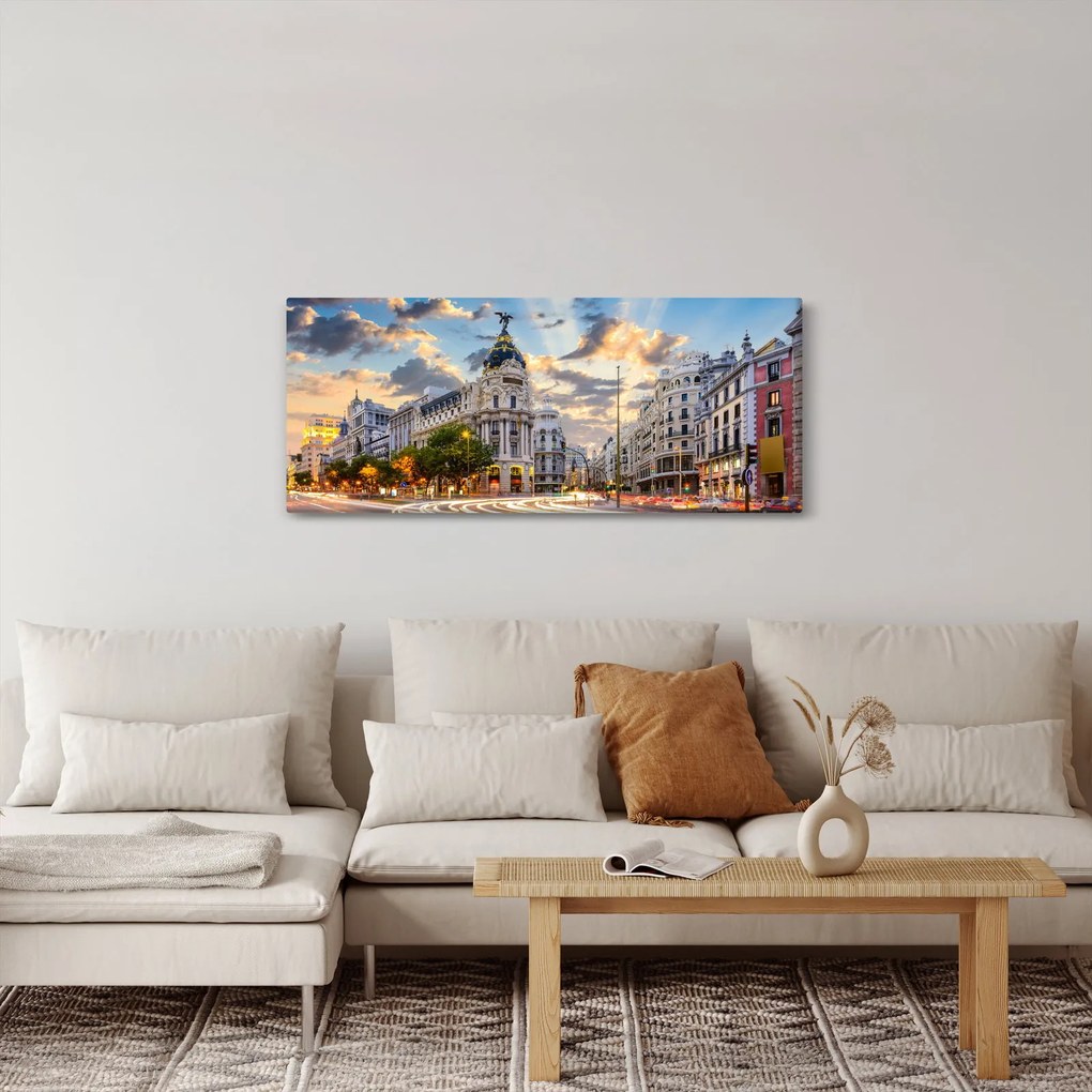 Obraz - Calle Gran Vía, Madrid, Španielsko (120x50 cm)