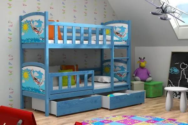 MAXMAX Detská poschodová posteľ z masívu s obrázkami 200x80cm bez šuplíku - PP010 200x80 pre chlapca NIE