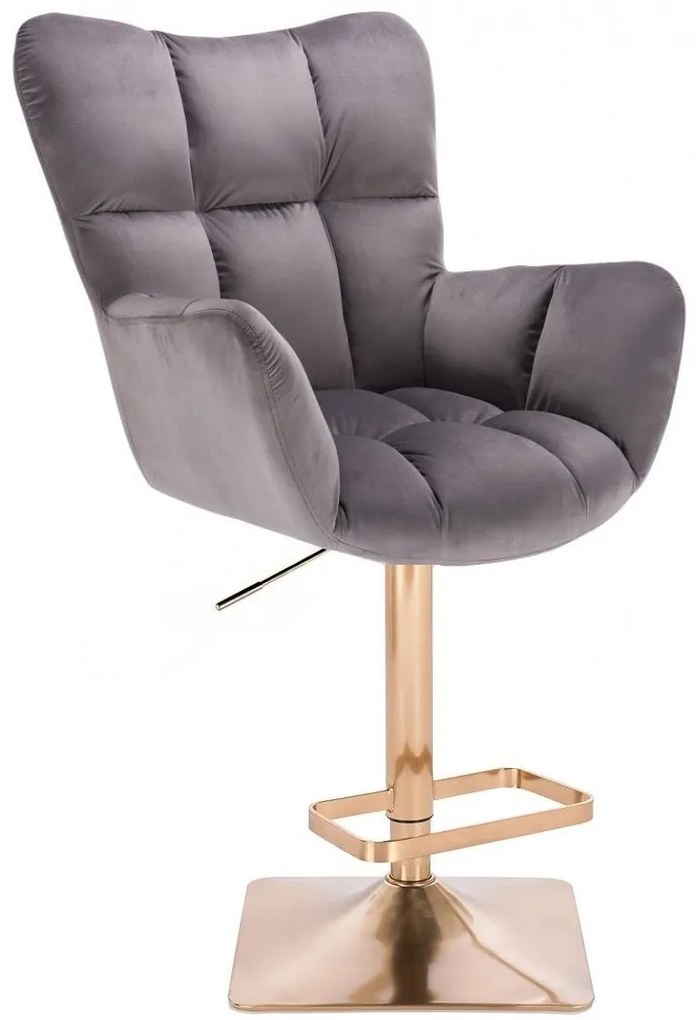 LuxuryForm DESIGN Barové kreslo AURORA VELUR na zlatej hranatej podstave - tmavosivé