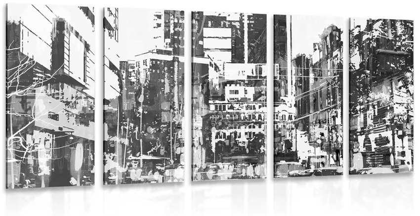 5-dielny obraz abstraktná panoráma mesta v čiernobielom prevedení Varianta: 100x50