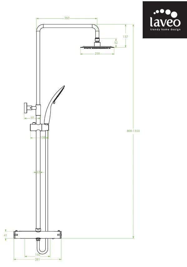 Laveo Fino, sprchový stĺp s termostatickou batériou, chróm, LAV-PL2_20OB