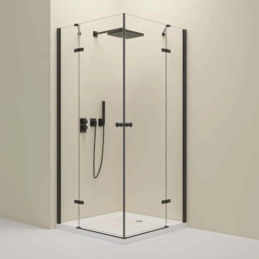 Erga Bern Double, sprchový kút s 2-krídlovými dverami 80(dvere) x 110(dvere) x 195 cm, 6mm číre sklo, čierny profil, ERG-V02-BERN-D080D110-CL-BK