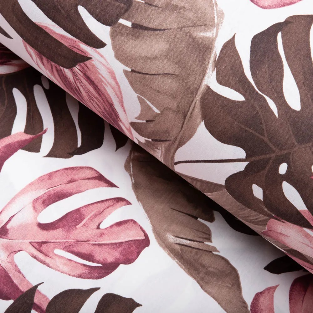 Biante Bavlnený oválny obrus Sandra SA-227 Hnedé a staroružové tropické listy na bielom 140x180 cm