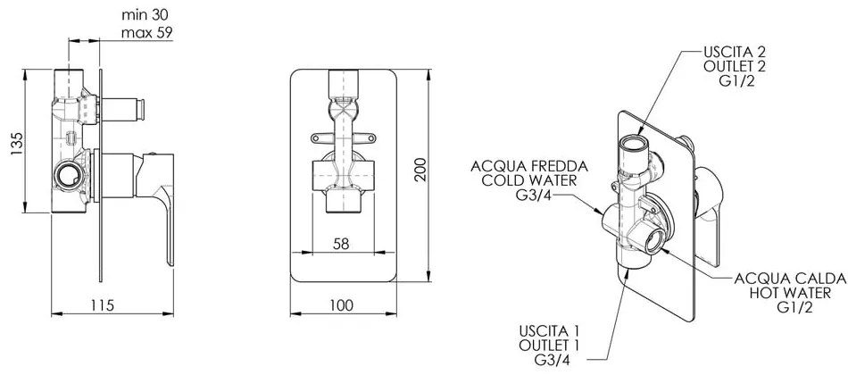 Biela podomietková sprchová batéria (2 výstupy) Pax – Sapho